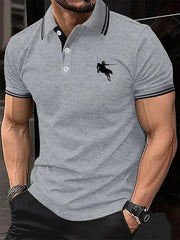 Men's Horse Stripe Print Casual Polo Shirt cherishyouo