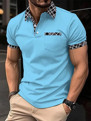 Men's Retro Plaid Stitching Fashion Casual Polo Shirt (With Pockets) cherishyouo