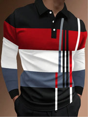 Men's Business Casual Striped Long-Sleeved Polo Shirt cherishyouo