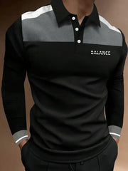 Men's Business Casual Striped Long-Sleeved Polo Shirt cherishyouo
