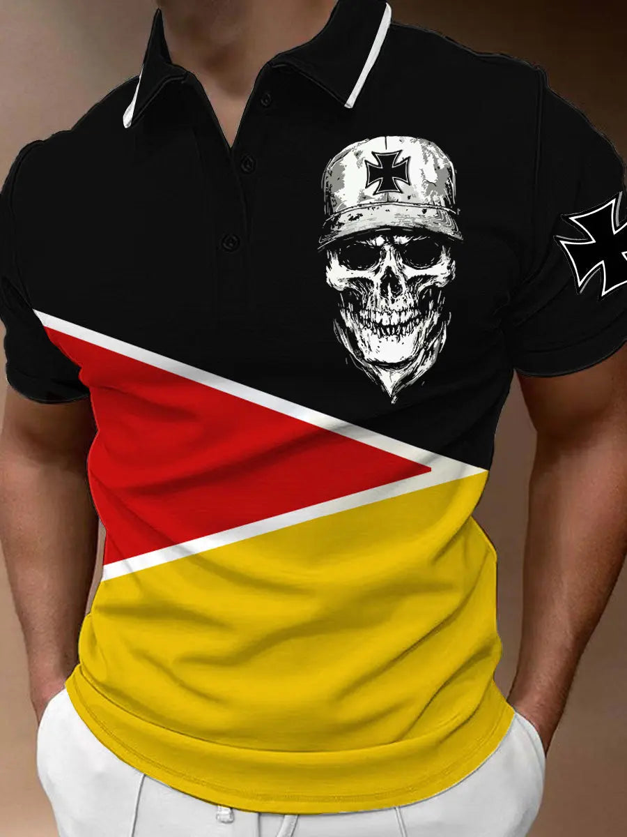 Männer Eisernes Kreuz Schädel Print Polo-Shirt zartstils