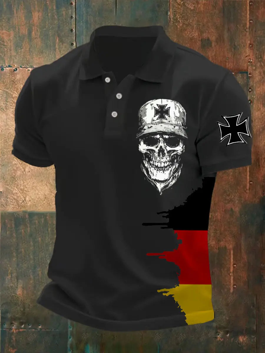 Männer Eisernes Kreuz Schädel Print Polo-Shirt zartstils