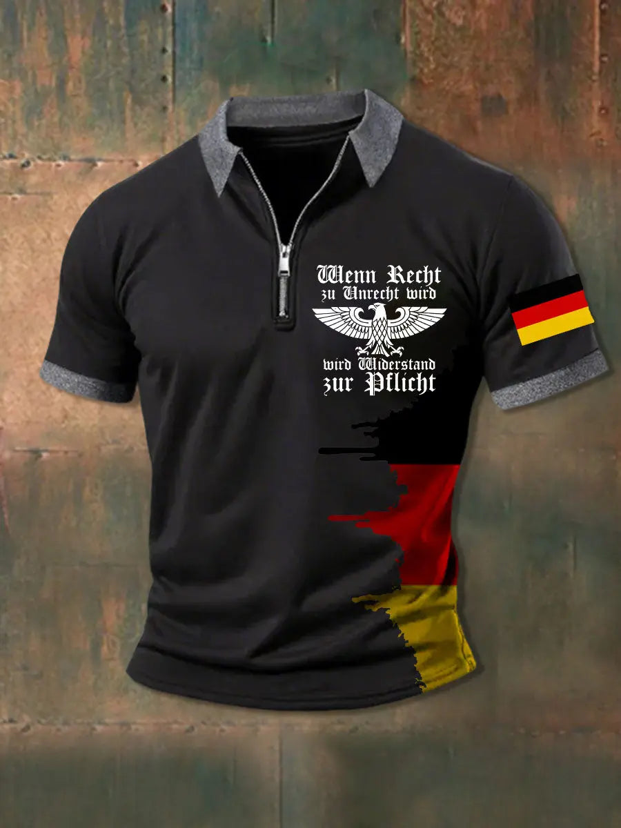 Herren Wenn Recht zu Unrecht wird Kurzarm-Polo mit Reiß verschluss zartstils