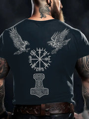 Herren Viking Style Odin Ravens & Vegvisir Bedrucktes T-Shirt zartstils