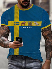 Schwedische Flagge der Männer, Dalama, Wikinger Helm, Zimtrollen-Muster mit kurzen Ärmeln T-Shirt zartstils