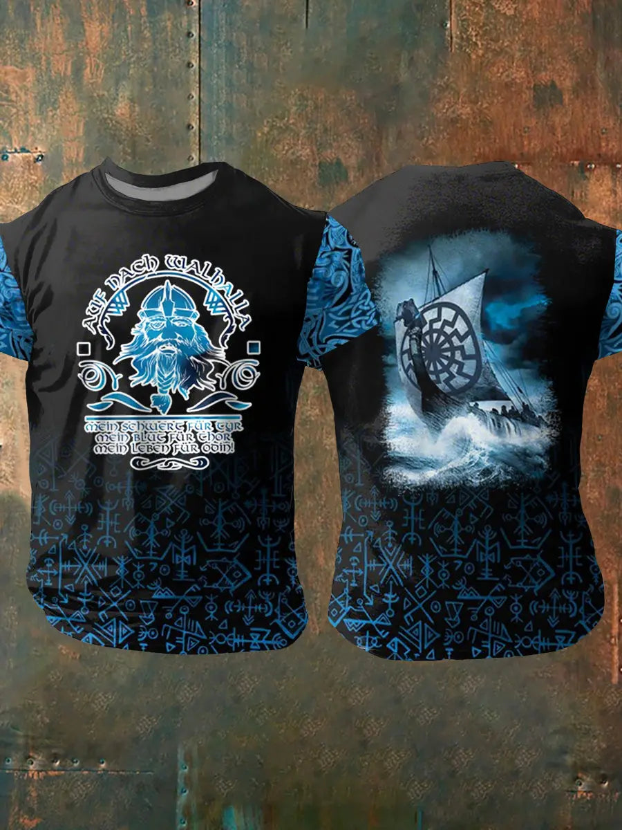 Herren Viking bedrucktes Kurzarm-T-Shirt zartstils