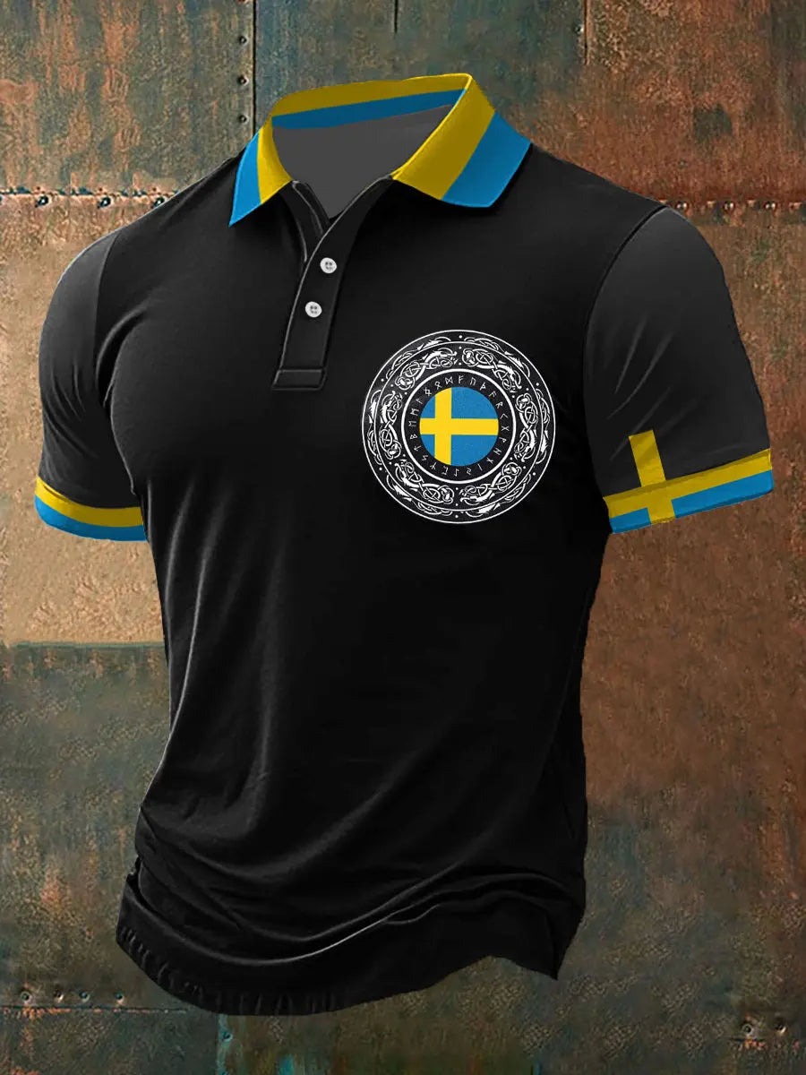 Herren Sweden Viking Style Bedrucktes Polo-Shirt zartstils