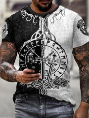 Herren Viking Style Odin Ravens & Vegvisir Bedrucktes T-Shirt zartstils