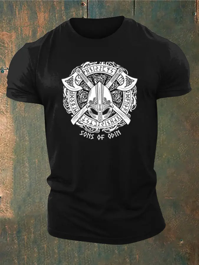 Männer Viking Style Söhne von Odin bedrucktes T-Shirt zartstils