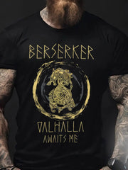 Herren Viking Style Berserker & Val halla Bedrucktes T-Shirt zartstils