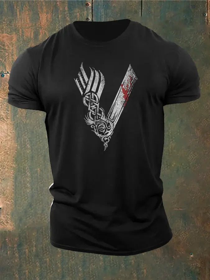 Männer Wikinger Stil Krieger Bedrucktes T-Shirt zartstils