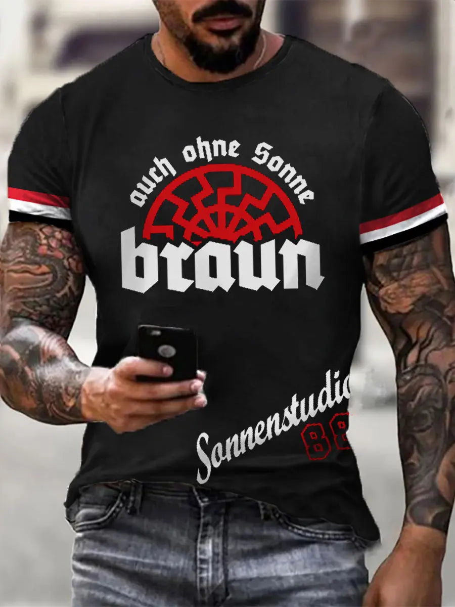 Männer Sonnen braun 88 Auch ohne Sonne braun bedrucktes Kurzarm-T-Shirt zartstils