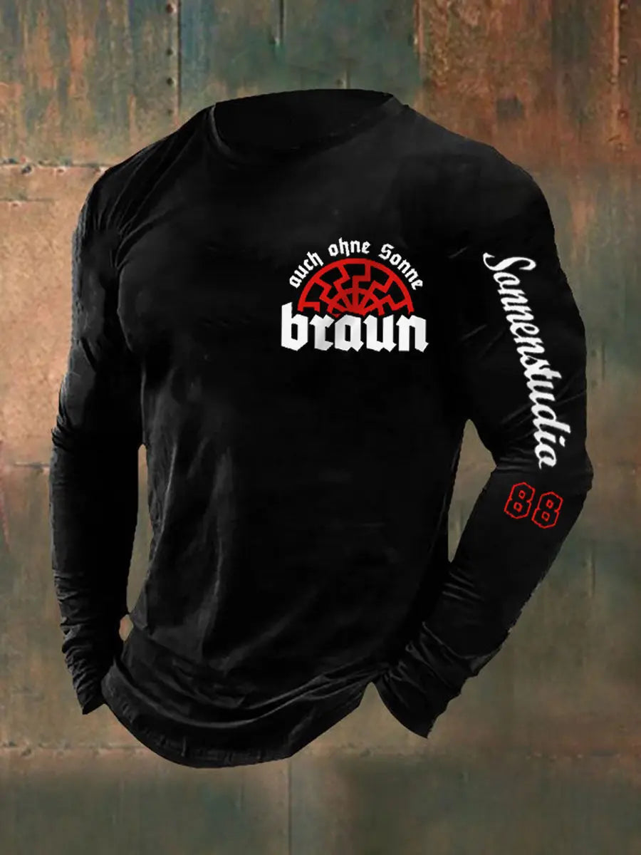 Herren Auch Ohne Sonne Braun 88 Bedrucktes Langarm T-Shirt zartstils