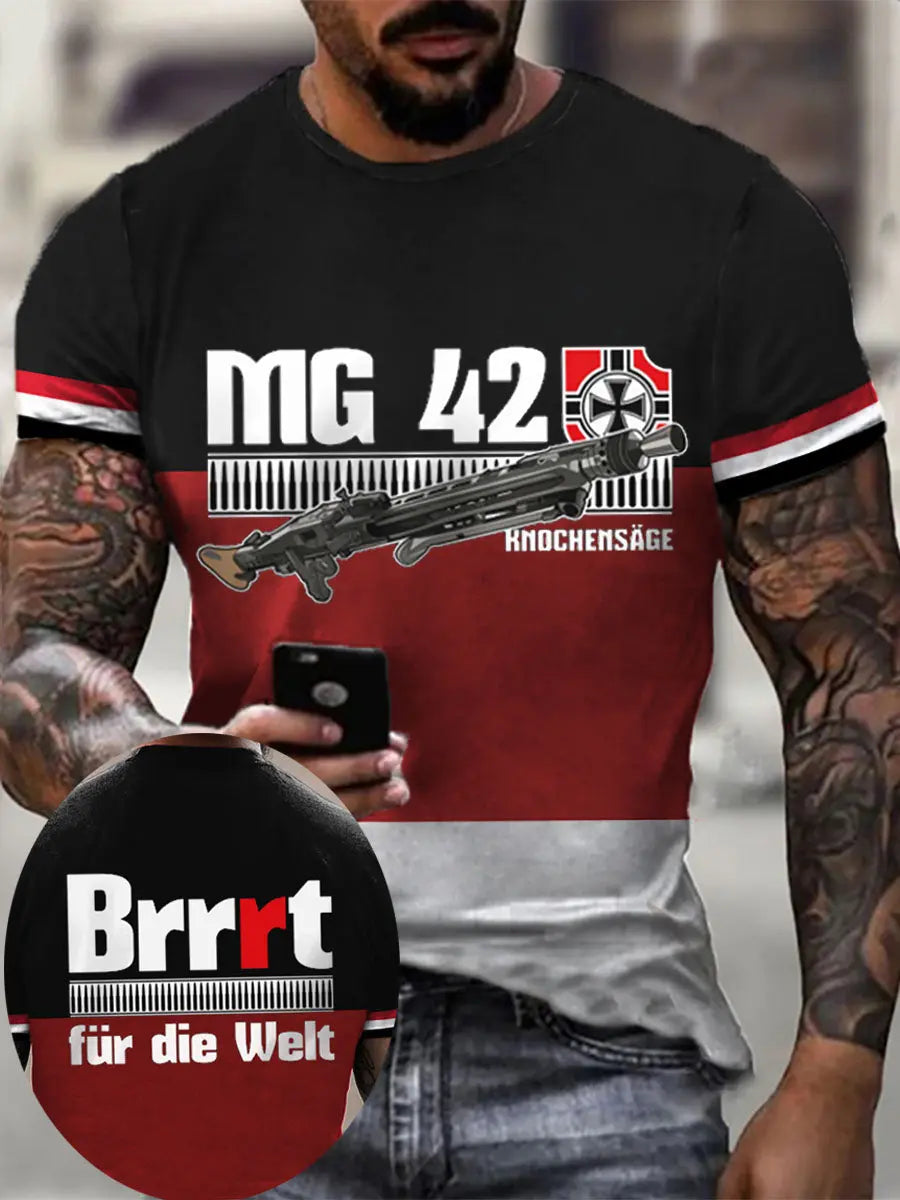 MG42 Maschinen gewehr bedrucktes Kurzarm-T-Shirt für Männer zartstils