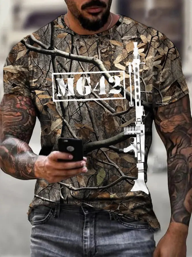 MG42 Maschinen gewehr bedrucktes Kurzarm-T-Shirt für Männer zartstils