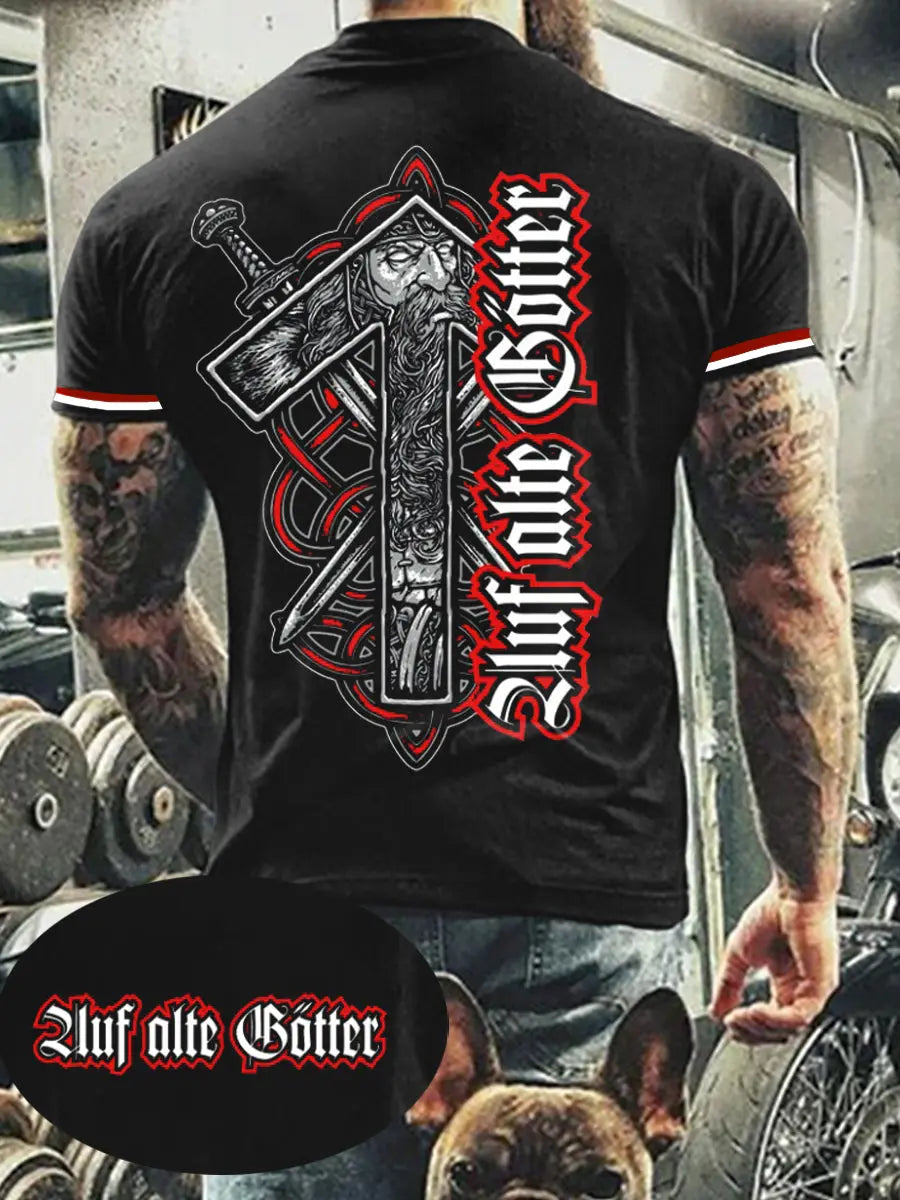 Männer Alte Götter bedrucktes Kurzarm-T-Shirt zartstils