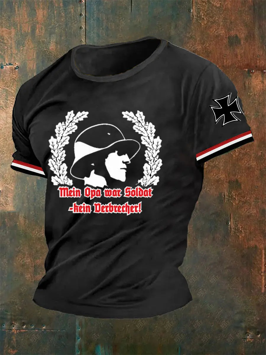 Mein Opa War Soldat Kein Verbrecher Bedrucktes Kurzarm-T-Shirt für Männer zartstils