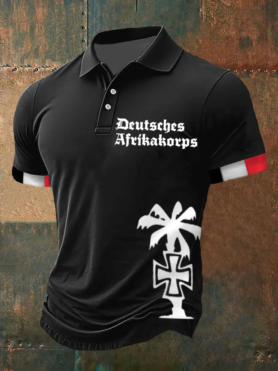 Herren Deutsches Afrika korps Bedrucktes Kurzarm-Polos hirt zartstils