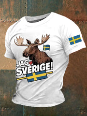 Men's I Love Sweden Alces Tryckt T-shirt zartstils