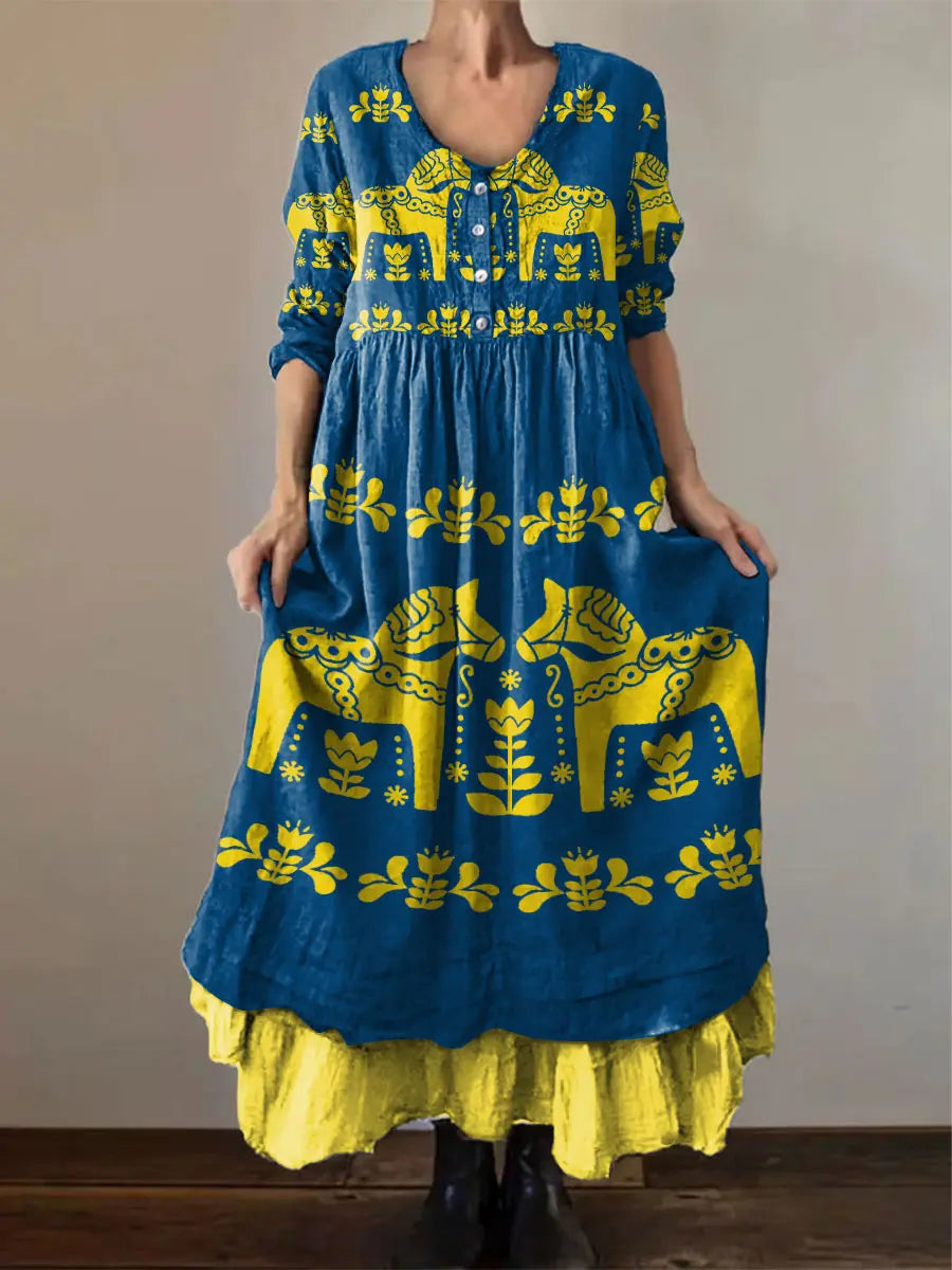 Damens Sverige Dala Hästar Tryckt klänning zartstils