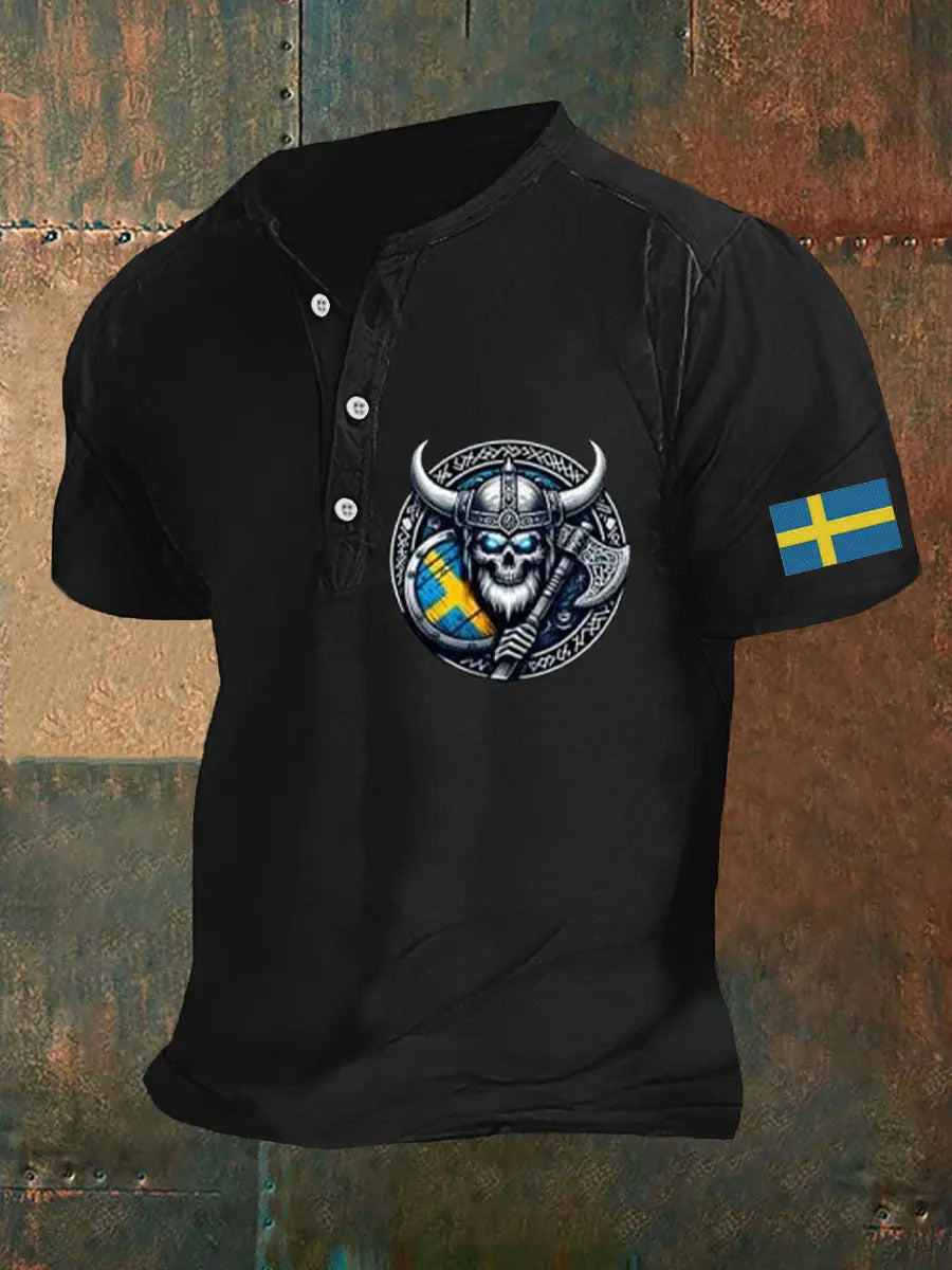 Herrens Sverige Viking Style Skull Tryckt Polo tröj zartstils