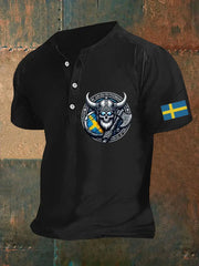 Herrens Sverige Viking Style Skull Tryckt Polo tröj zartstils