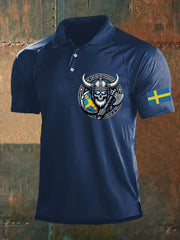 Herrens Sverige Viking Style Skull Tryckt Polo tröj zartstils
