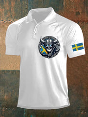 Herrens Sverige Viking Style Skull Tryckt Polo tröj zartstils