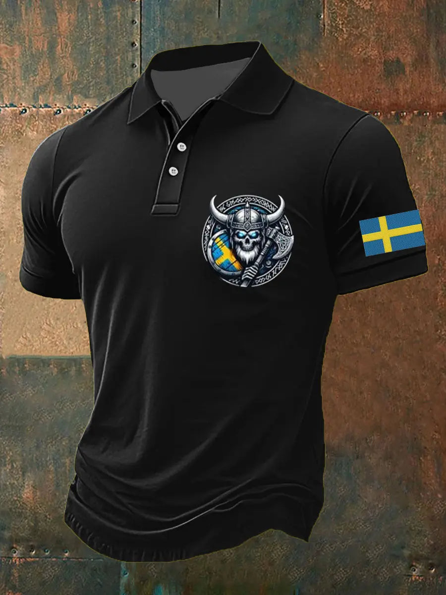 Mäns Sverige Viking Style Tryckt polo skjjorta zartstils