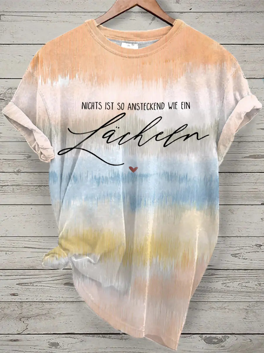 Damen Lächeln Tie Dye Print Kurzarm T-Shirt zartstils