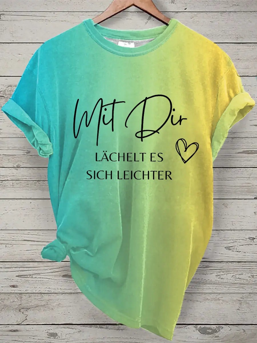 Damen Lächeln Tie Dye Print Kurzarm T-Shirt zartstils