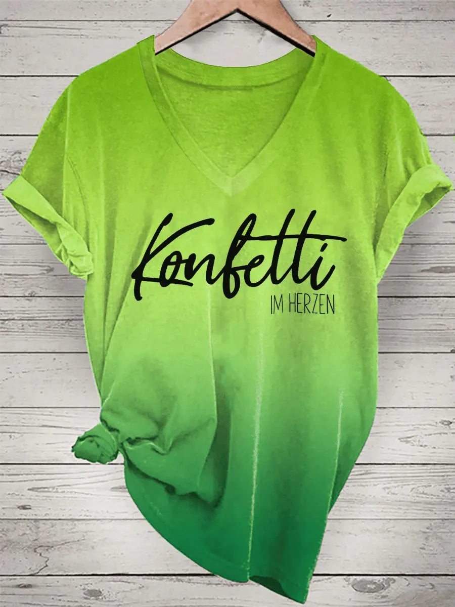 Bedrucktes T-Shirt mit V-Ausschnitt für Damen KONFETTI IM HERZEN zartstils