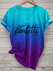 Bedrucktes T-Shirt mit V-Ausschnitt für Damen KONFETTI IM HERZEN zartstils