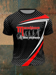 Herren-Kurzarm-T-Shirt Marschieren und Bier studieren bedruckt