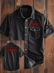 Waldläufer bedrucktes Kurzarm-Hemd für Herren