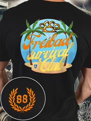 Männer Sonne und Nummer - bedrucktes Kurzarm-T-Shirt