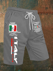 Pantaloncini casual stampati con bandiera italiana da uomo
