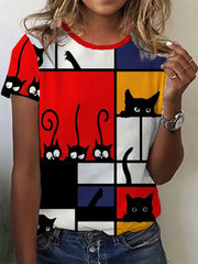 Frauen Katzen linie Kunstdruck T-Shirt