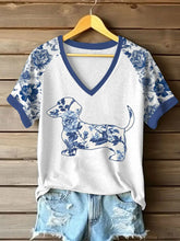 Damen Dackel Blumen druck T-Shirt