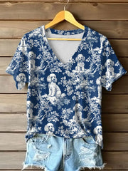 Damen Pudel T-Shirts mit V-Ausschnitt