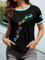 Frauen bunte T-Shirts mit Tier pfoten druck