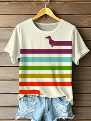 Frauen lustige Dackel Print Kurzarm T-Shirt