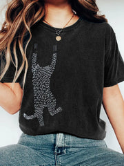 Frauen Lustiges Katzen muster Vintage T-Shirt