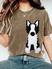 Frauen reizender Hund Patchwork Kunst Vintage T-Shirt