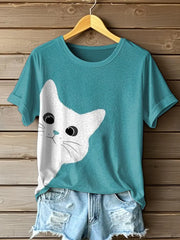 Frauen niedliche Katze Kunstdruck T-Shirt