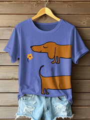 Damen Dackel Kunstdruck T-Shirt