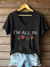 Frauen Poker Karten Kunstdruck V-Ausschnitt T-Shirt