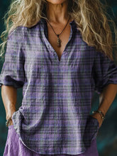 Frauen Alzheimer-Bewusstsein Lila Blume Bedrucktes Baumwoll Leinen Langarm Hemd