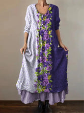 Frauen Alzheimer Bewusstsein Lila Blume Bedrucktes Baumwoll Leinen Langarm Maxi kleid