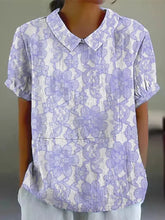 Frauen Alzheimer Bewusstsein Lila Blume Bedrucktes Baumwoll Leinen Kurzarm Hemd